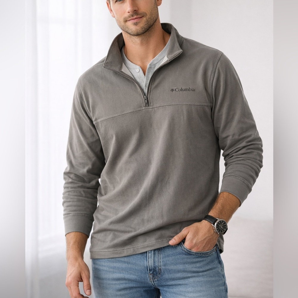 Columbia Men’s Gray Light Weight Quarter-Zip Pullover | Size M